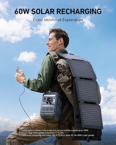 Portable Power Station 288Wh LiFePO4 Battery, 300W Solar Generator with 60W Solar Panel J440