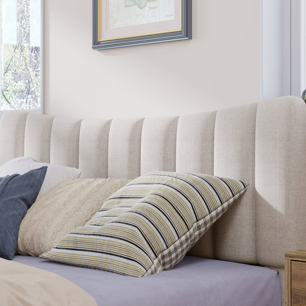Upholstered Queen Platform Bed with Tufted Headboard, Solid Wood Legs, No Box Spring Needed A948666