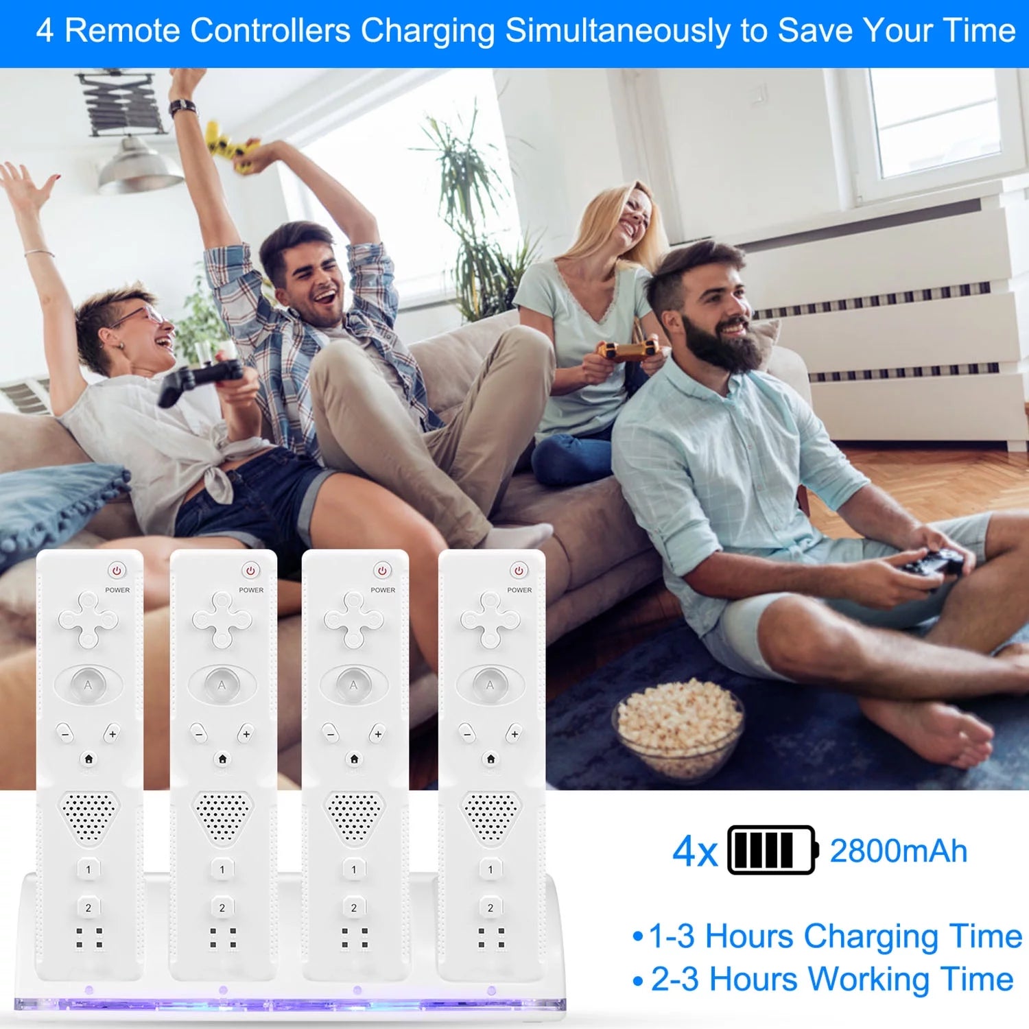 4 Remotes Charging Dock Game Controller Charger for Wii White G769617