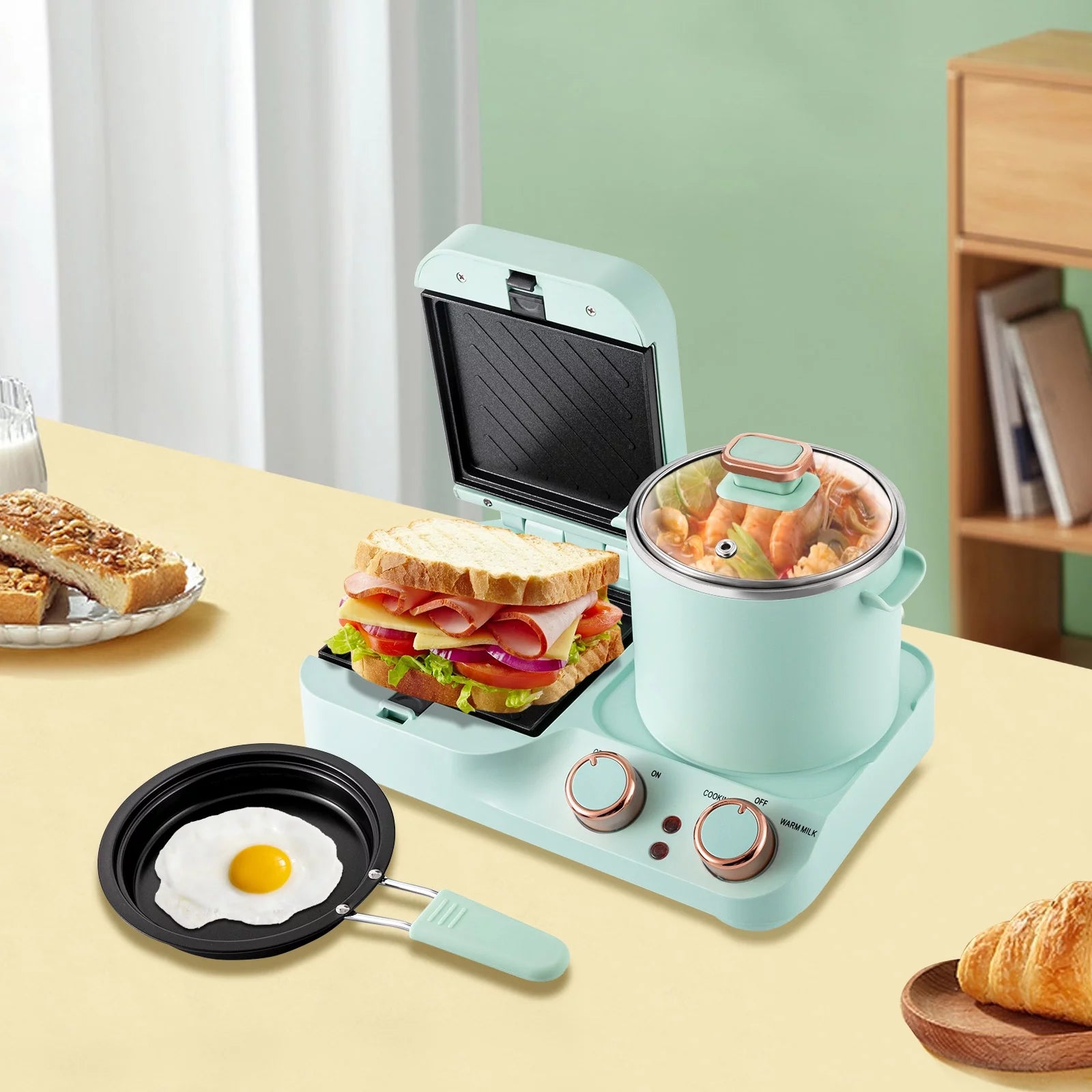 3 in 1 Breakfast Station with Frying Pan, Non-stick Plate, Stockpot A64785
