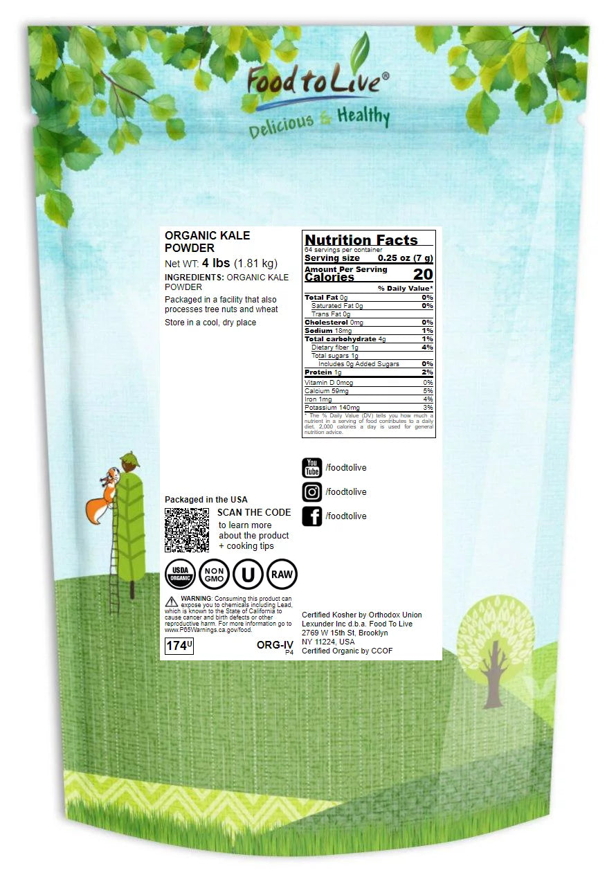 Organic Kale Powder, 4 Pounds, Non-GMO, Vegan D26046