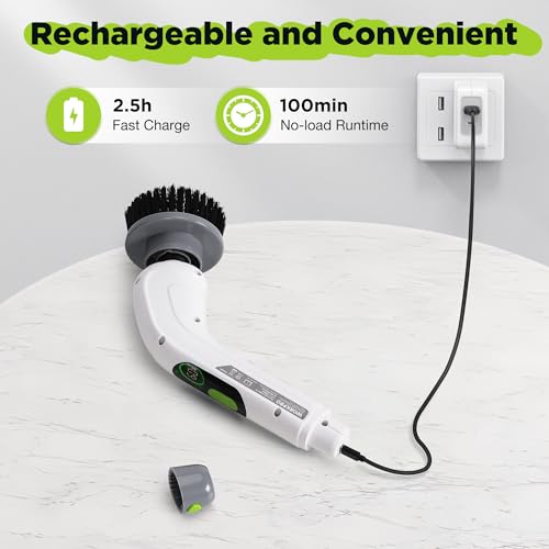Electric Spin Scrubber, Cordless Cleaning Brush, 3-Speed, Adjustable Handle Y64747