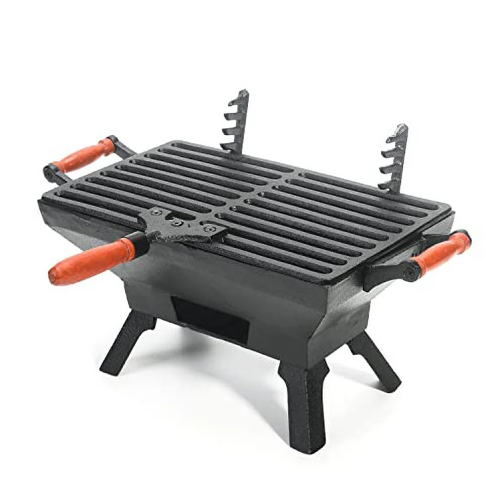 Small Cast Iron Charcoal Grill Stove with Gridiron, Tabletop BBQ Grill for Outdoor Cooking Q441