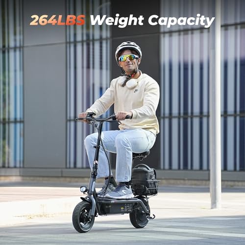 Electric Scooter with Seat, Long Range, Adjustable Handlebar, Dual Suspension V27936