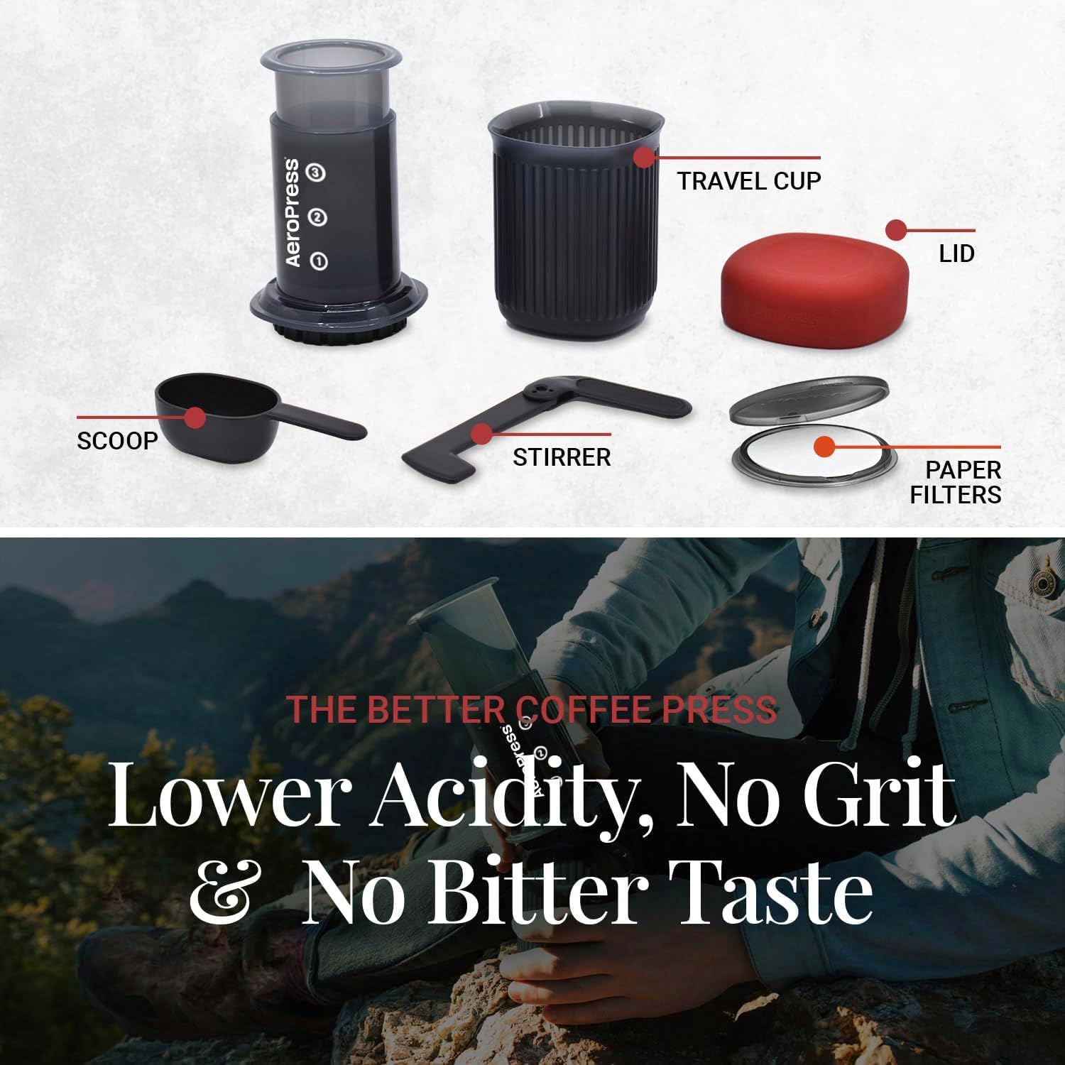 Travel Coffee Press Kit - 3-in-1 Portable Coffee Maker for Camping J576284