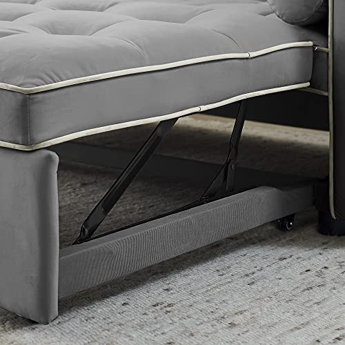 Tufted Velvet Convertible Loveseat Sofa Bed with Pull-Out Bed, Grey R330