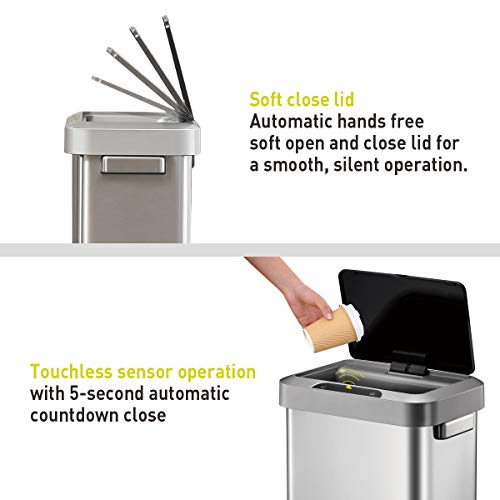 Touchless Motion Sensor Trash Can, 13.2 Gallon, Brushed Stainless Steel A497976