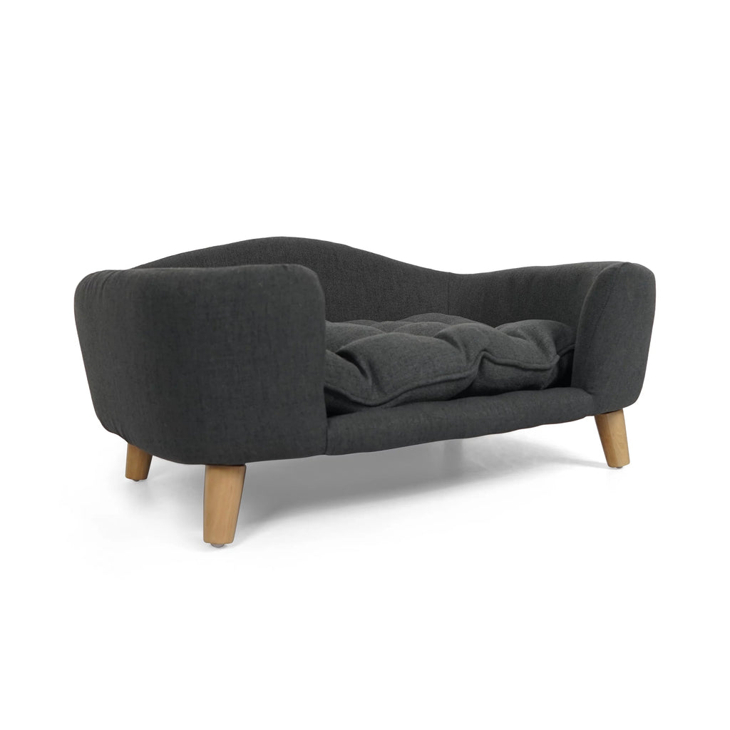 Mid Century Small Plush Pet Bed, Dark Gray and Natural R30939