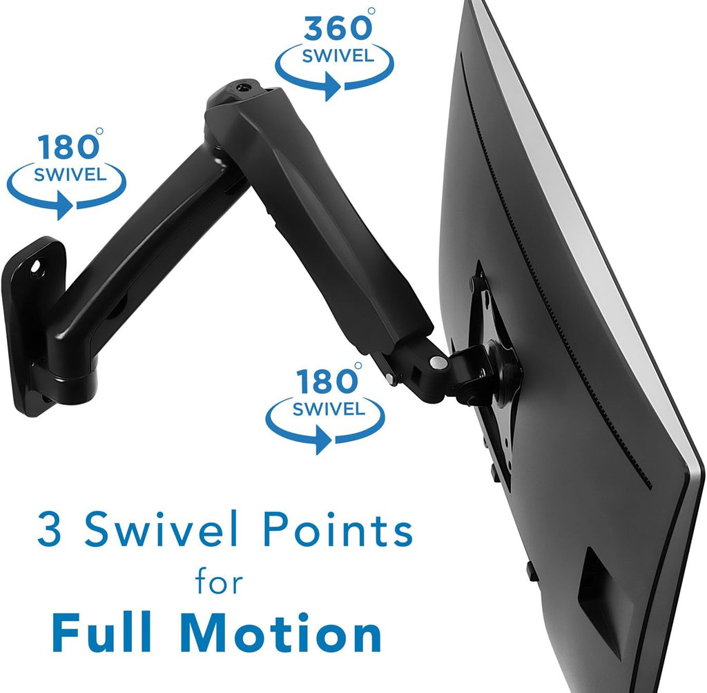 Monitor Wall Mount Arm, Full Motion Gas Spring, Fits 13-32 Inch Screens W3206