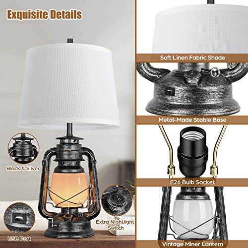 Set of 2 Farmhouse Table Lamps, 3-Way Dimmable Touch with USB Port, LED Bulbs Included P154