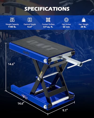 Motorcycle Scissor Lift Jack, 1100 lb Capacity, Wide Deck with T Handle, for ATV Dirt Bike Cruiser G6574