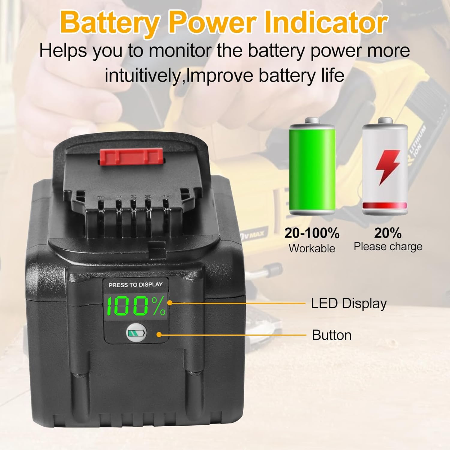 2 Pack 20V 9.0Ah Replacement Battery with LED Indicator for Cordless Power Tools P564