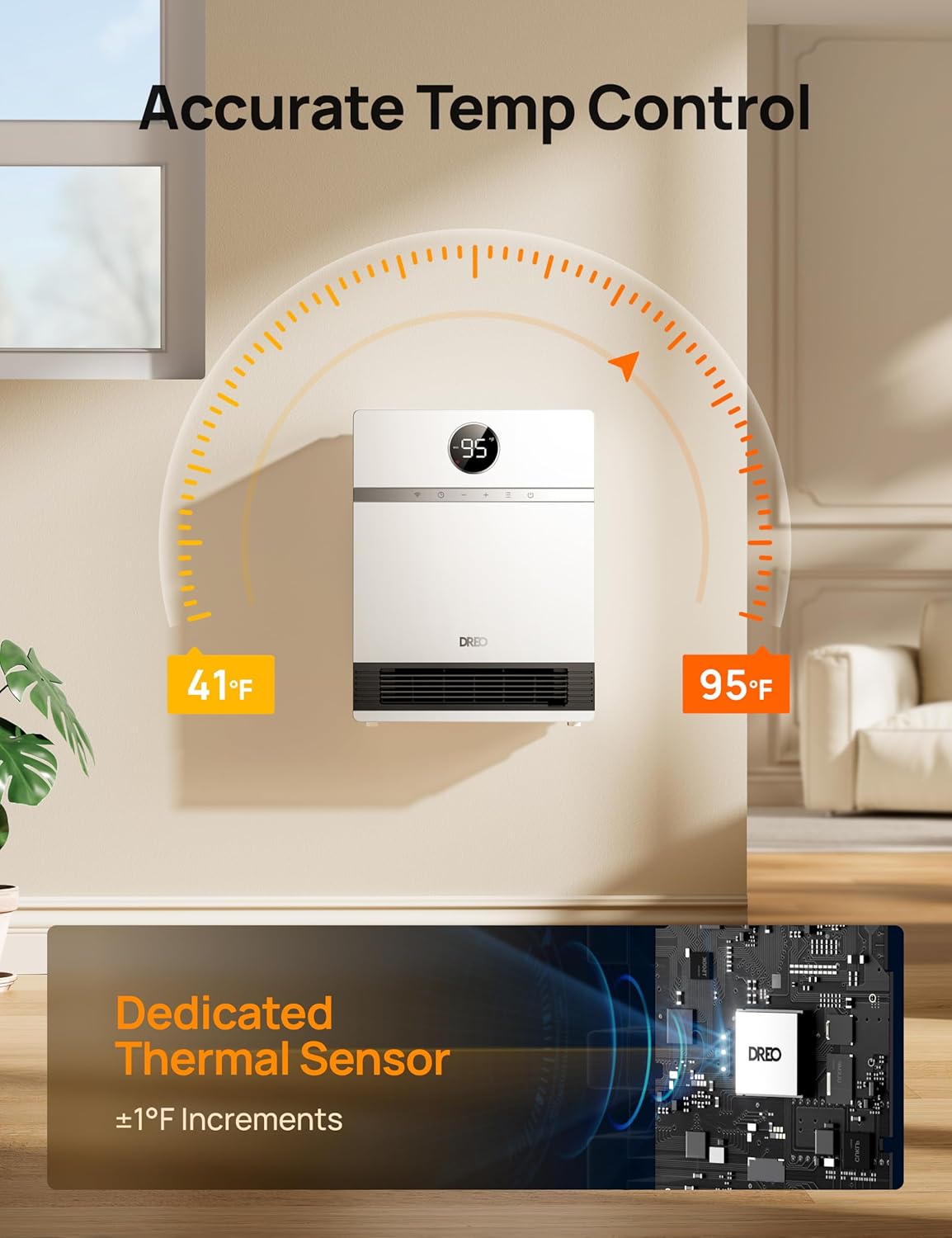 Smart Wall Heater, Electric PTC Space Heater for Indoor Use, Oscillation, Thermostat, Remote Control, Timer N80992