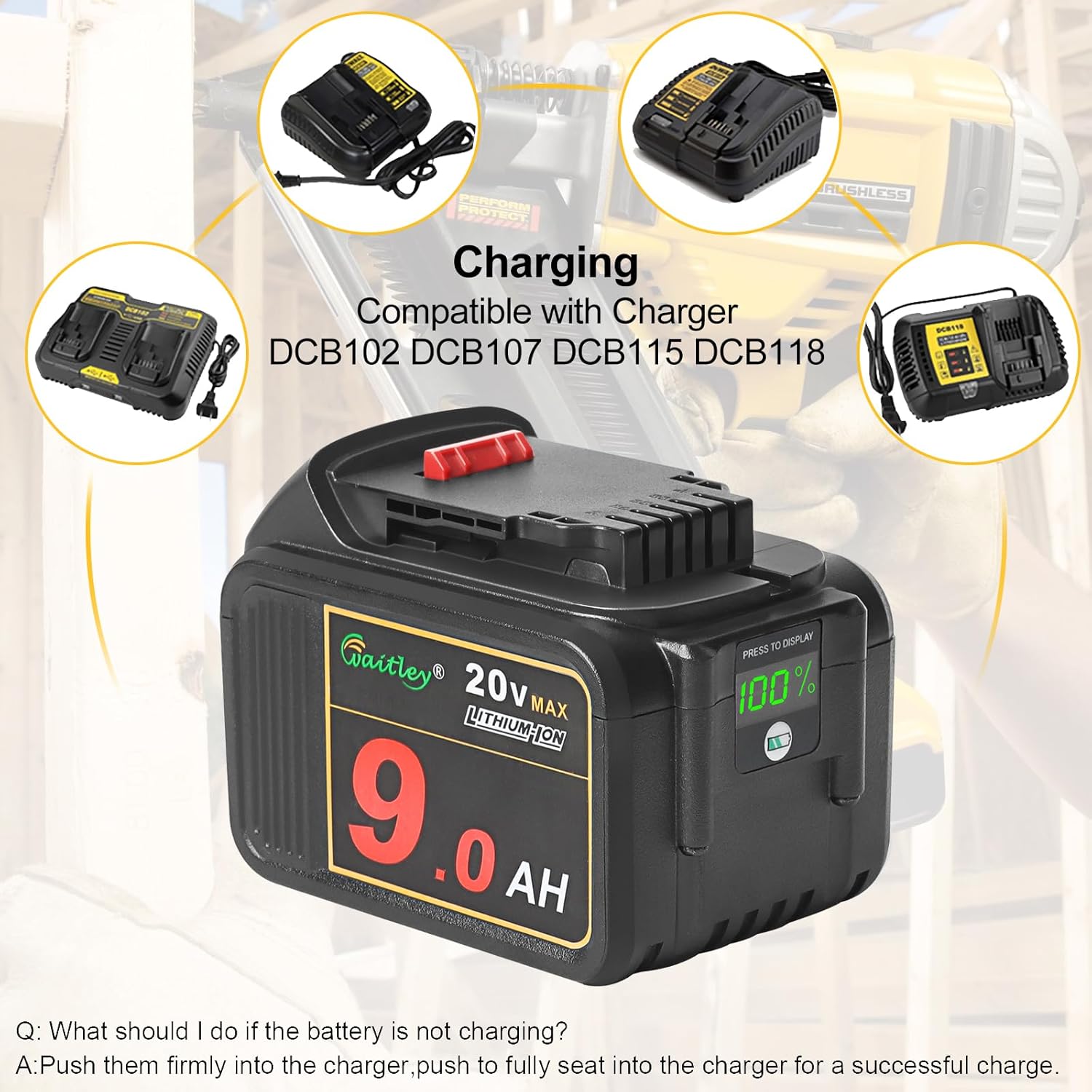 2 Pack 20V 9.0Ah Replacement Battery with LED Indicator for Cordless Power Tools P564