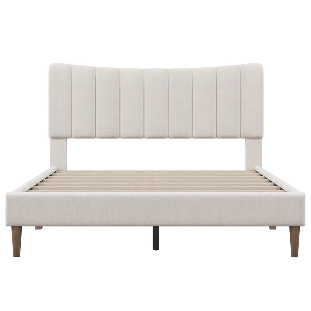 Upholstered Queen Platform Bed with Tufted Headboard, Solid Wood Legs, No Box Spring Needed A948666