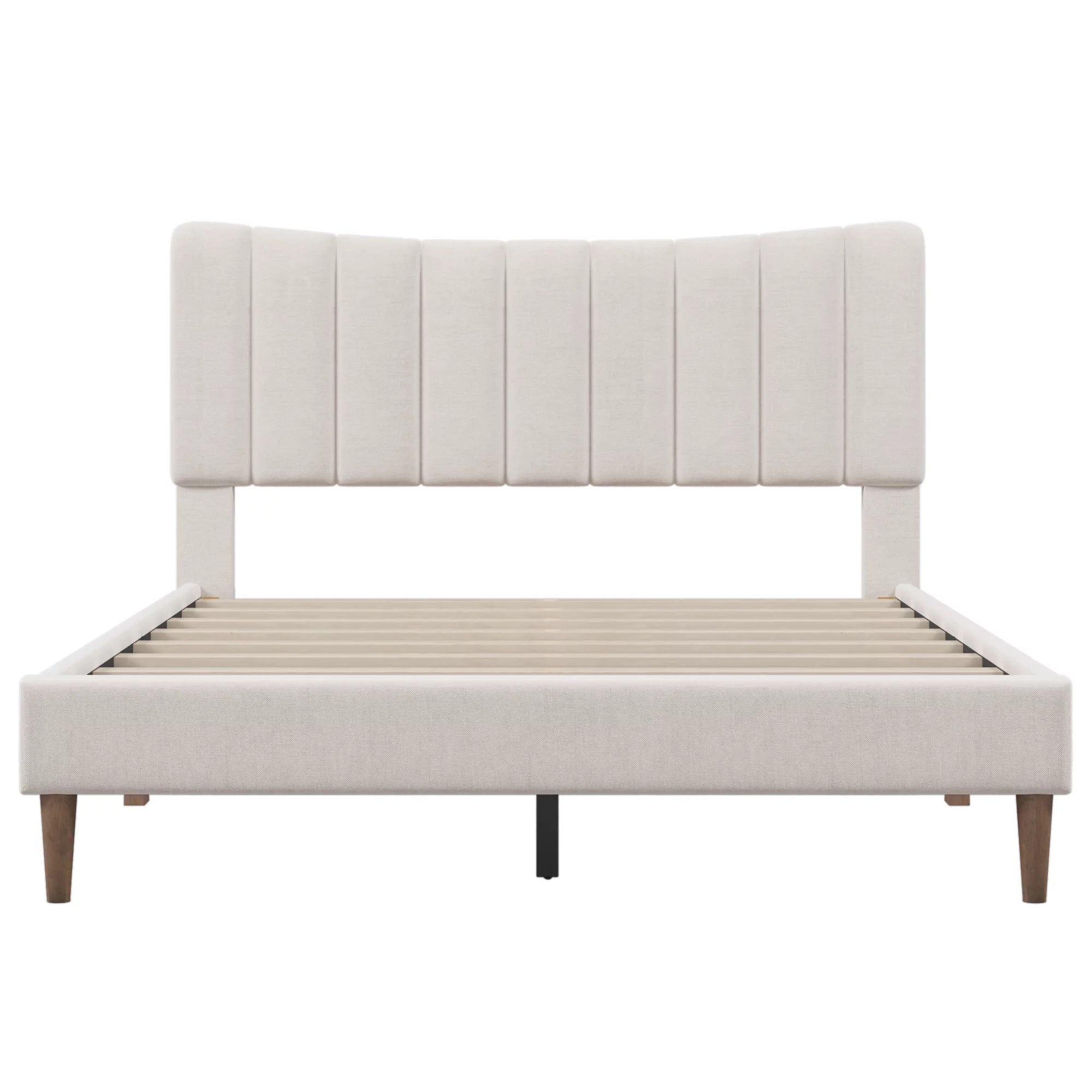 Upholstered Queen Platform Bed with Tufted Headboard, Solid Wood Legs, No Box Spring Needed A948666
