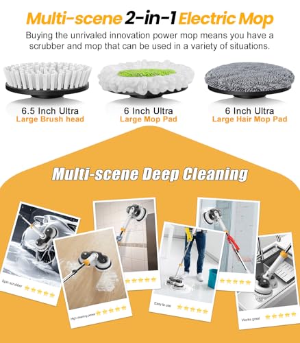 Cordless Electric Mop with Spin Scrubber, LED Light & Water Spray A19346