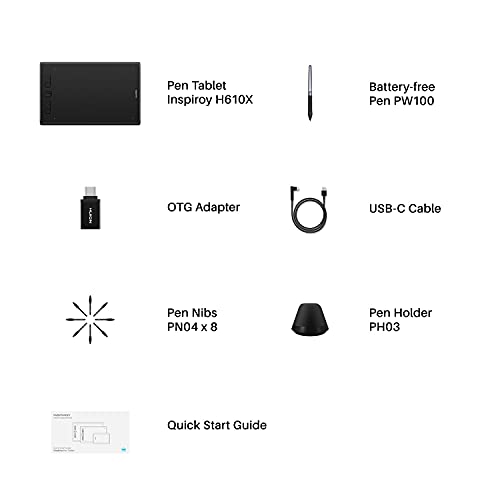 Drawing Tablet with Battery-Free Stylus 8192 Pressure Sensitivity for Digital Art T659484