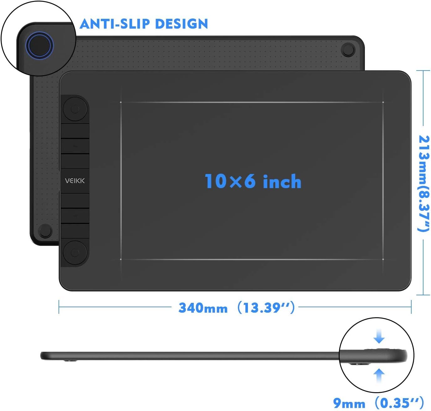 10 x 6 Inch Graphics Drawing Tablet with 8 Shortcut Keys, 8192 Levels Tilt Support M70694
