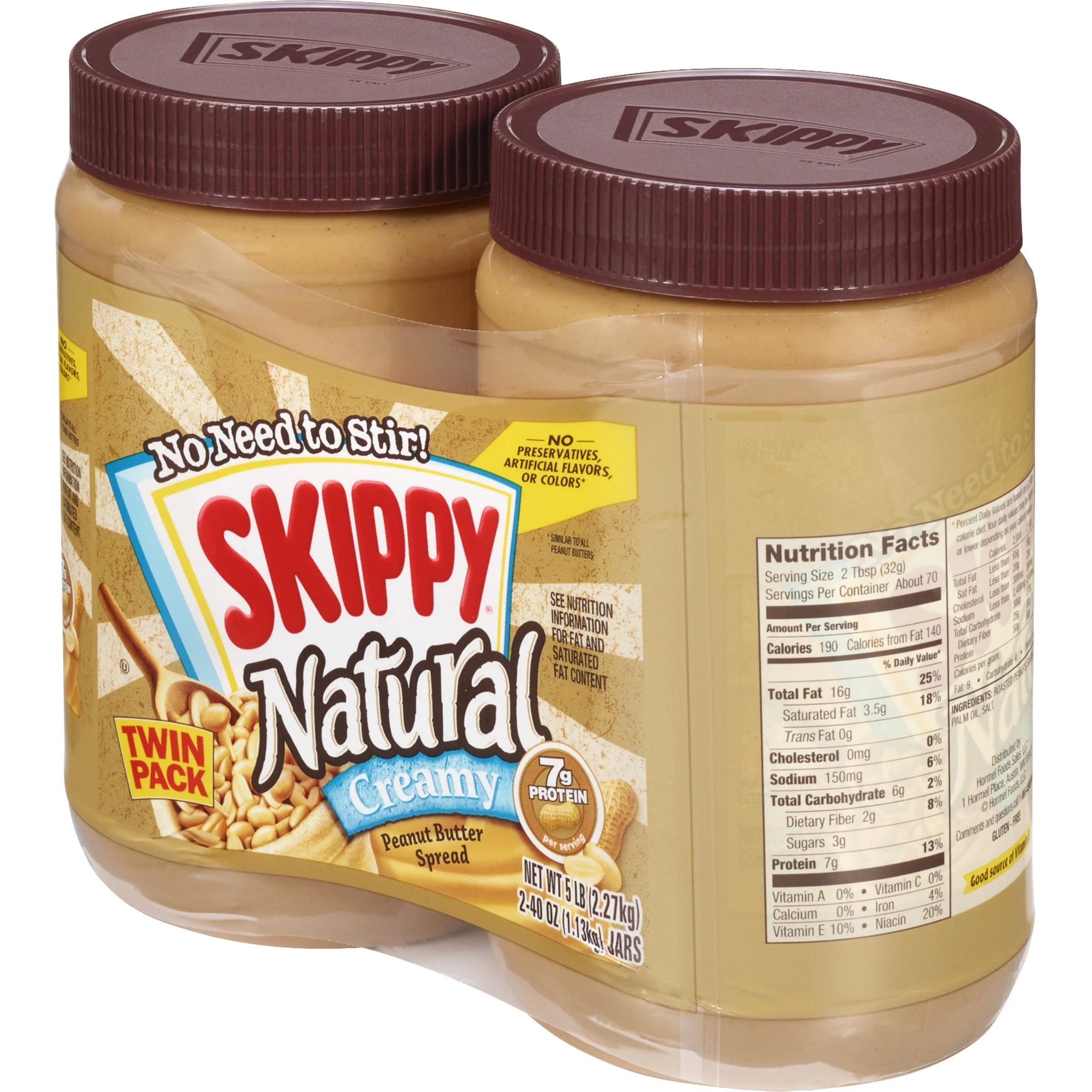 Natural Creamy Peanut Butter Spread, 40 oz Twin Pack W52045