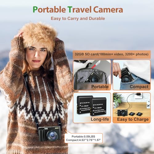 4K 48MP Digital Camera for Photography and Video, Flip Screen, Autofocus, Travel N47691