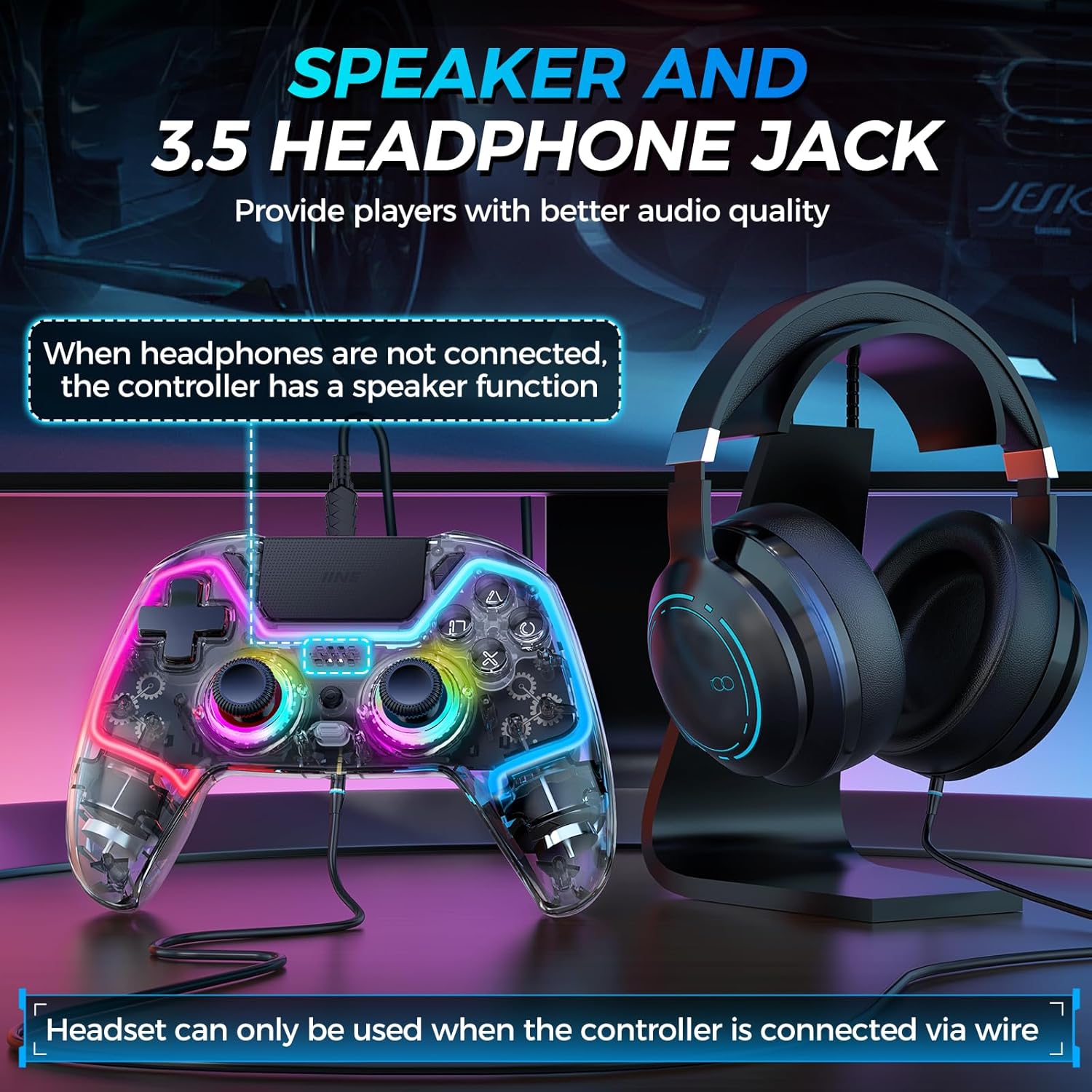 Wireless Controller for PS4, Slim, Pro and PC with Hall Effect Joysticks U9697