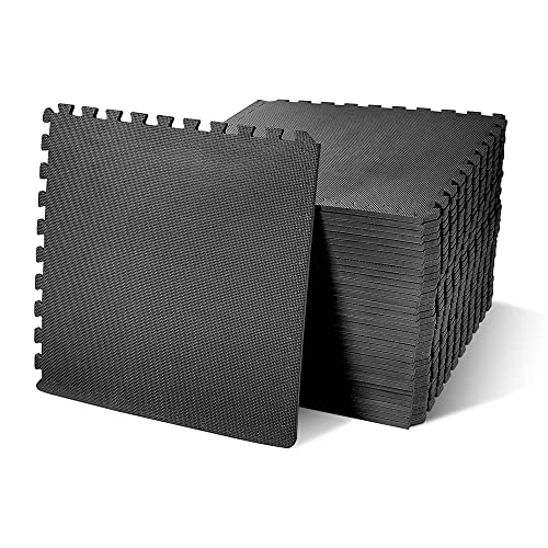 Interlocking Foam Gym Flooring Mat, 1 Inch Thick, 6 Tiles, Black C4472