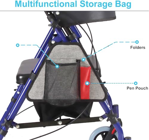 Rollator Walker with Seat, 6-Inch Wheels, Blue V573