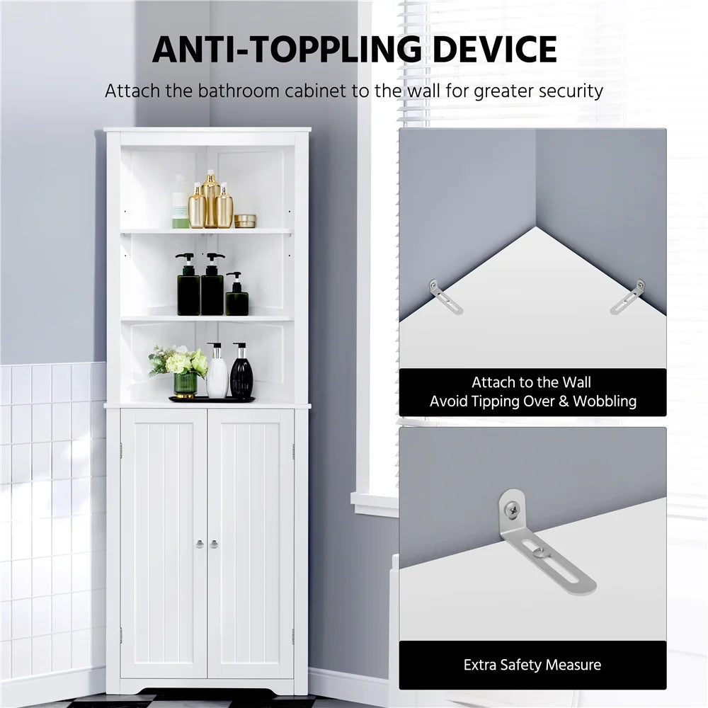 Wooden Corner Cabinet with Open Shelf for Bathroom, White X13559