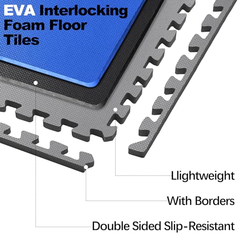 Interlocking Foam Gym Flooring Mat, 1 Inch Thick, 6 Tiles, Black C4472