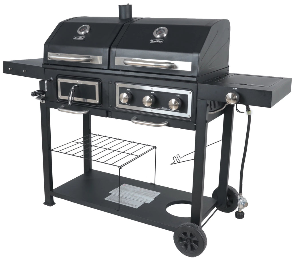 Dual Fuel Gas & Charcoal Combo Grill, Black with Stainless G2724