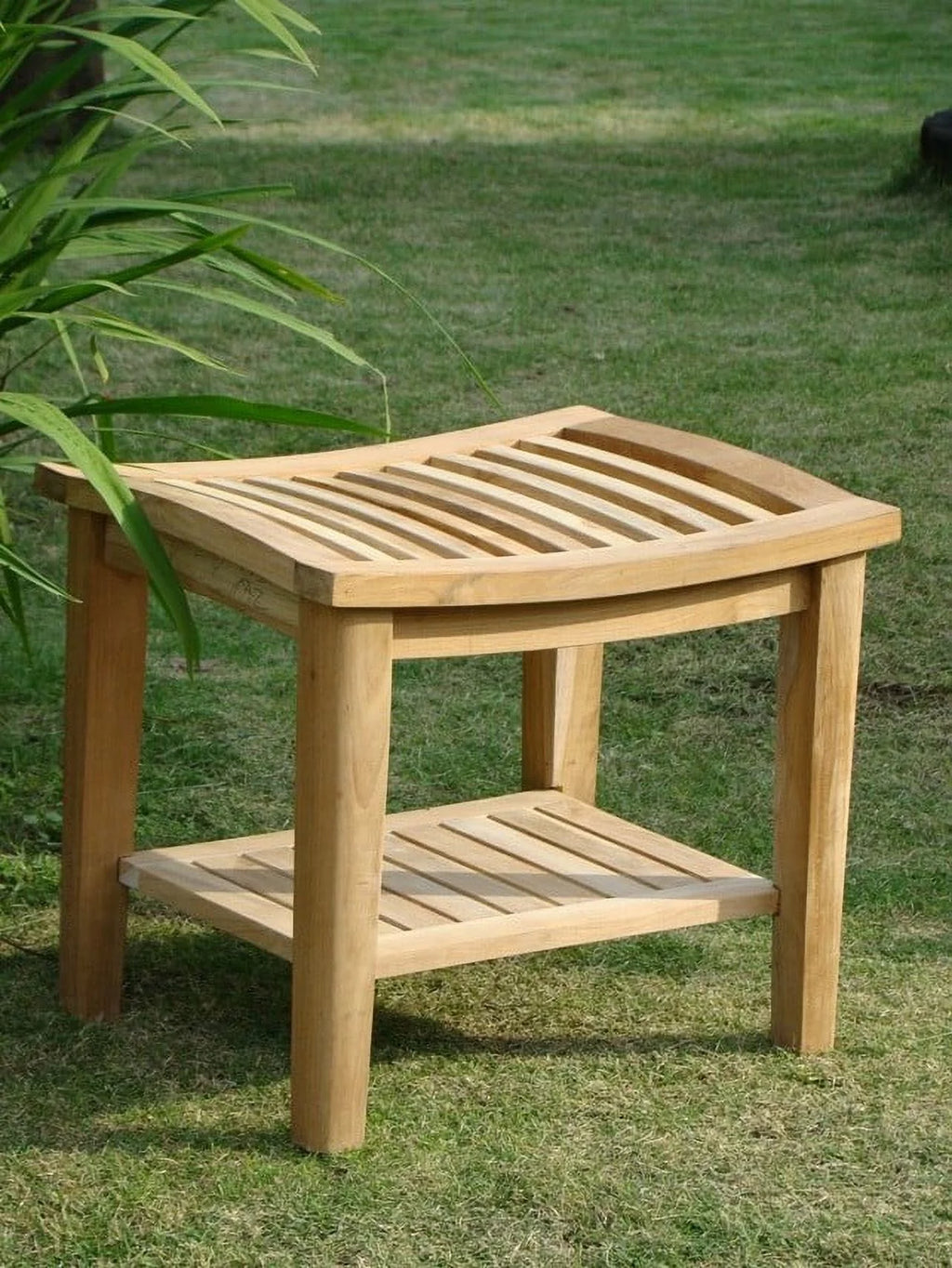 Teak Wood Shower Stool Bench with Shelf N704272