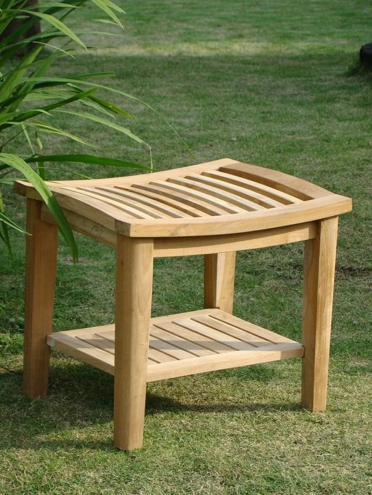 Teak Wood Shower Stool Bench with Shelf N704272