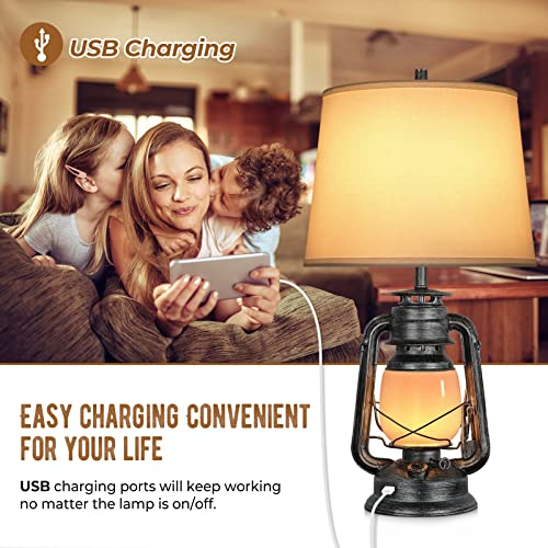 Set of 2 Farmhouse Table Lamps, 3-Way Dimmable Touch with USB Port, LED Bulbs Included P154