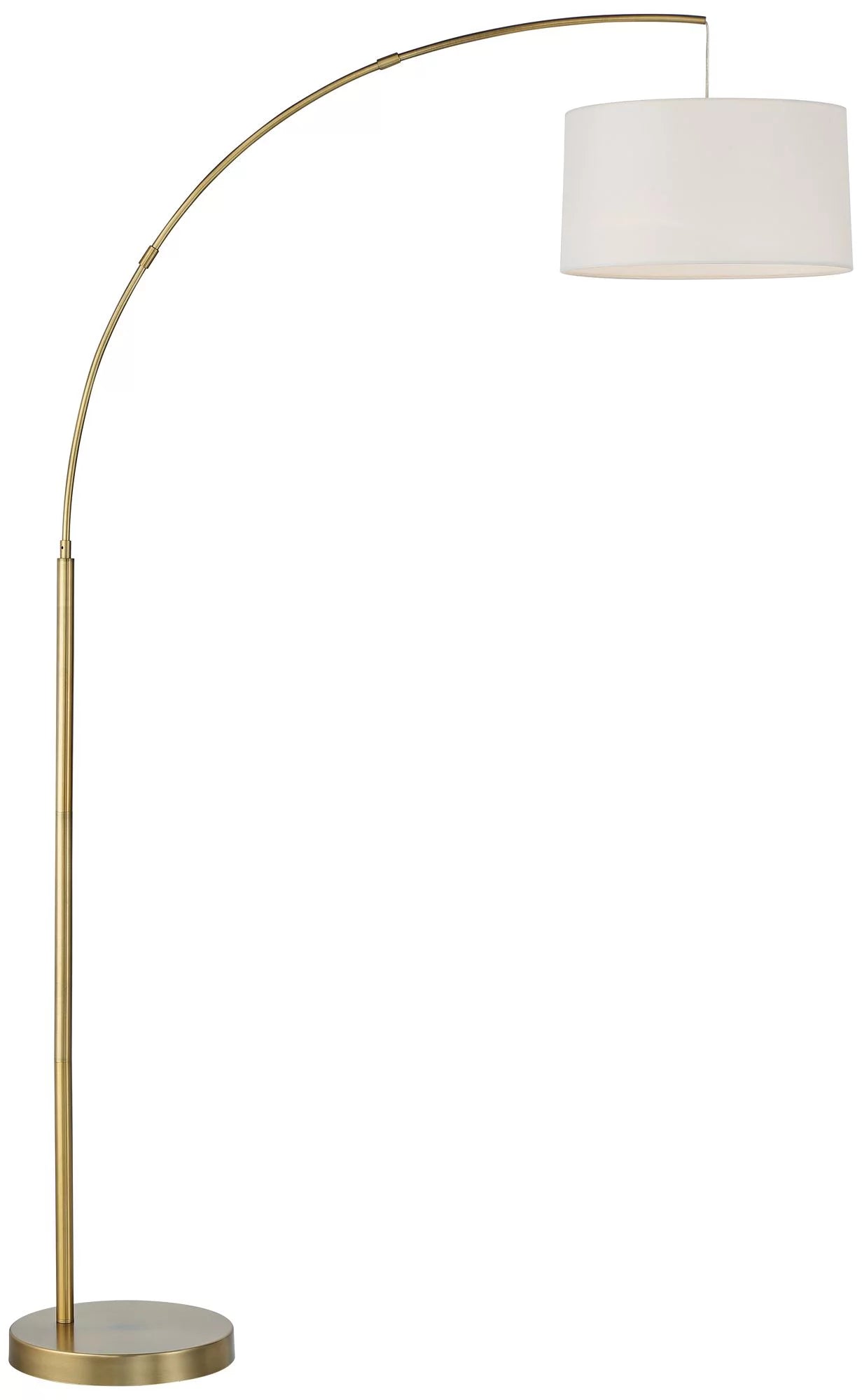 Modern Arc Floor Lamp 72" Tall Brass Metal White Linen Drum Shade E841911