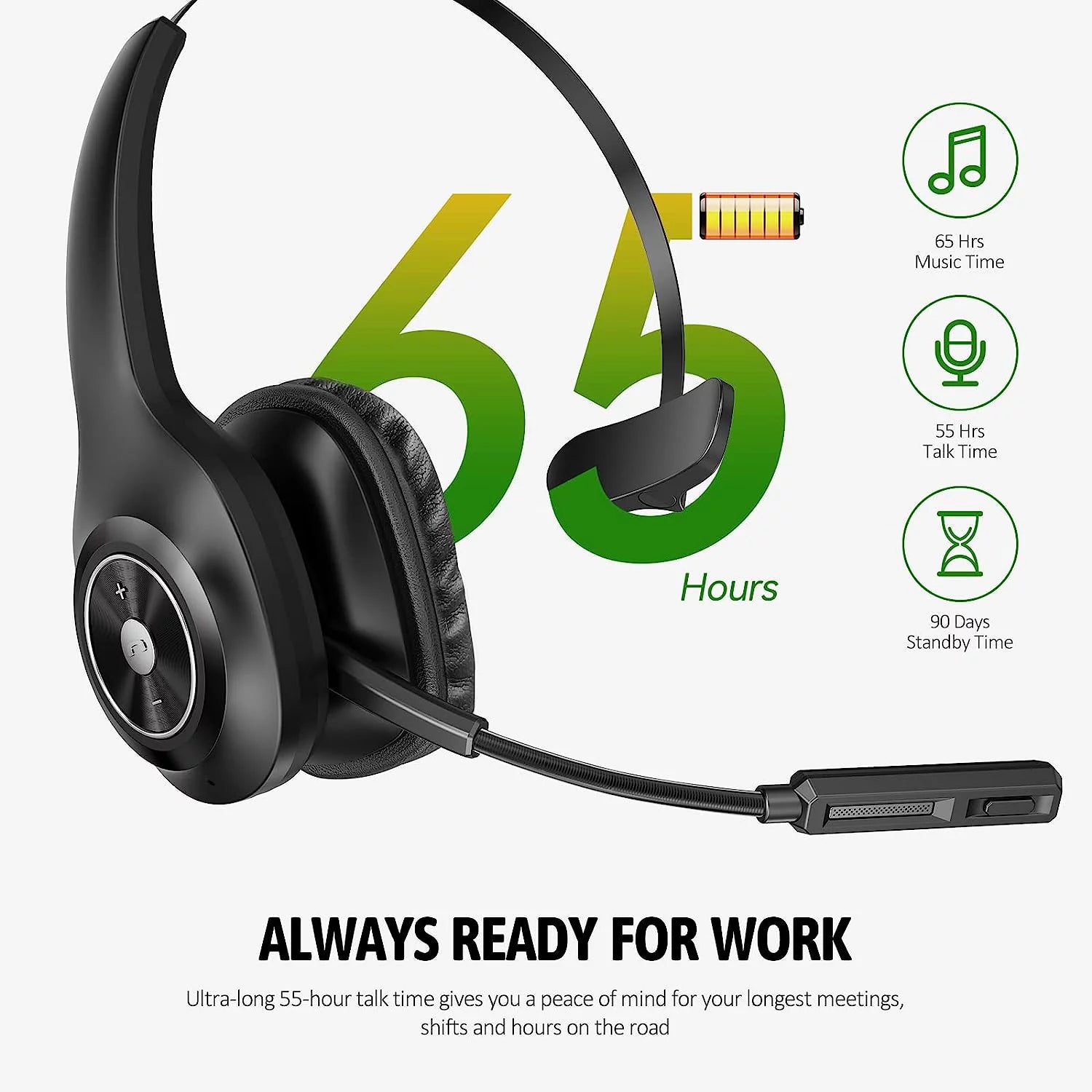 Wireless Bluetooth Headset with Noise Cancelling Microphone for Truck Drivers N7460