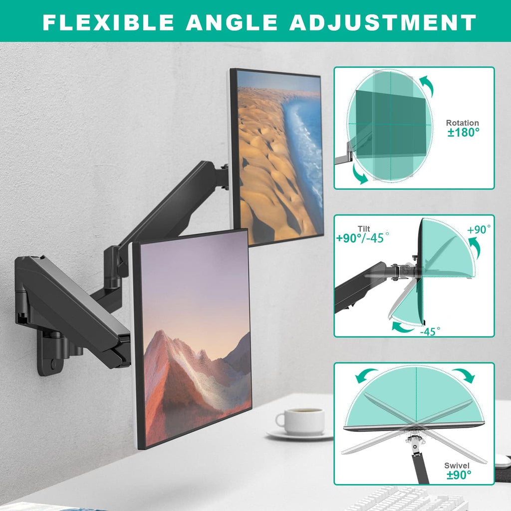 Dual Monitor Wall Mount for Two 17-32 Inch Screens, Height Adjustable K81622