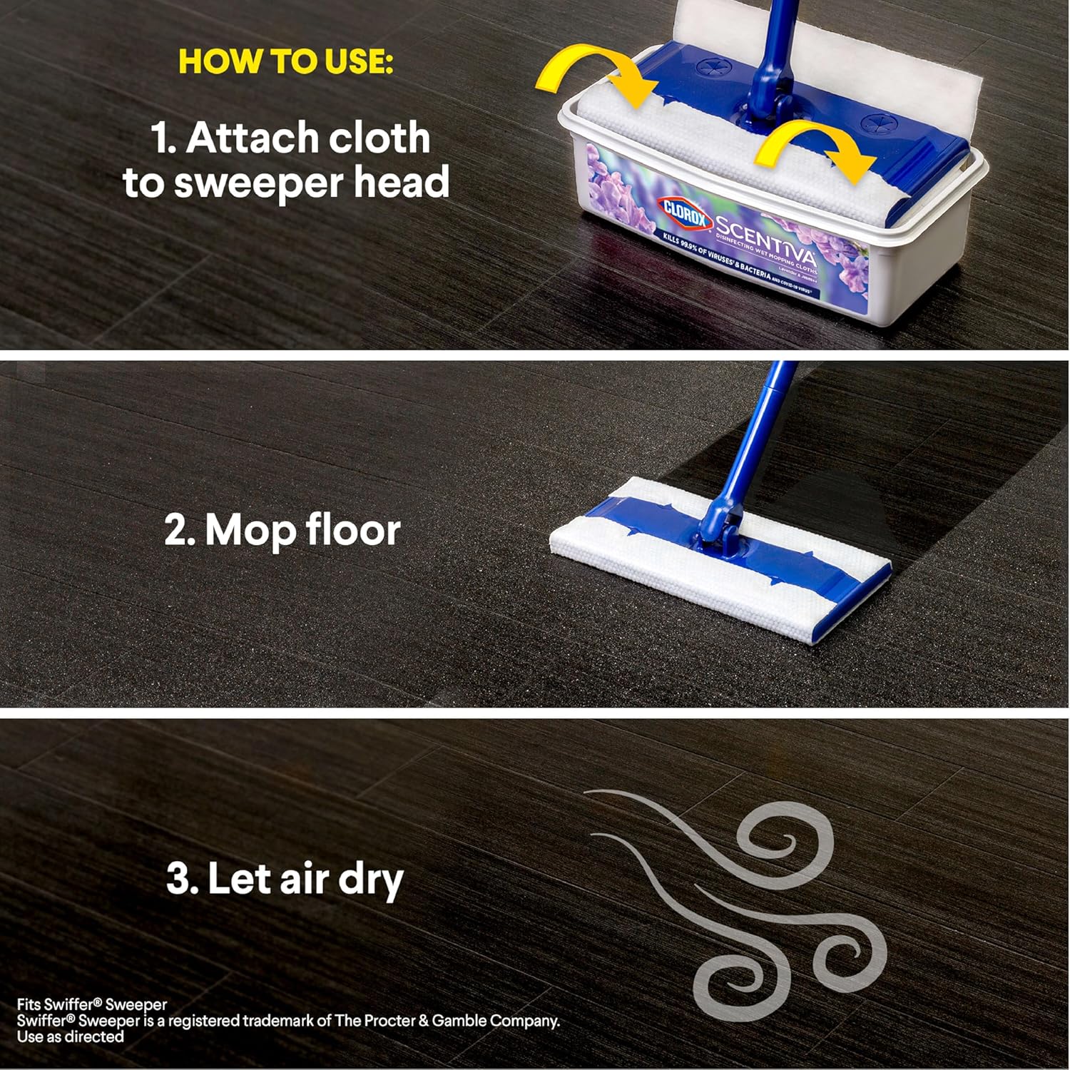 Disinfecting Wet Mop Pad, Disposable Mop Heads, Lavender and Jasmine, 24 Count E953