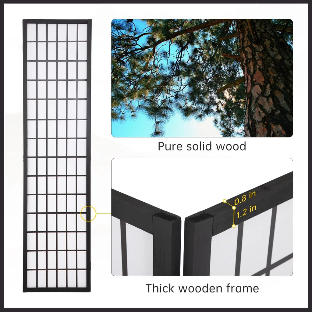 4 Panel Wood Room Dividers Folding Privacy Screen 71" Tall Portable Partition Q384