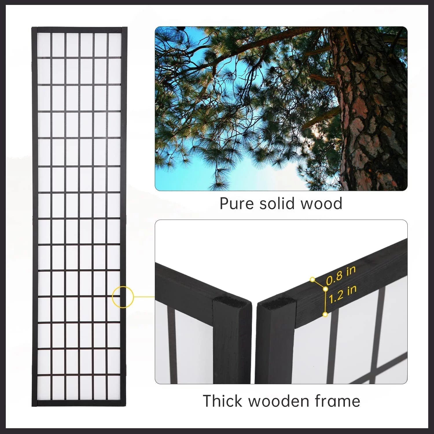 4 Panel Wood Room Dividers Folding Privacy Screen 71" Tall Portable Partition Q384