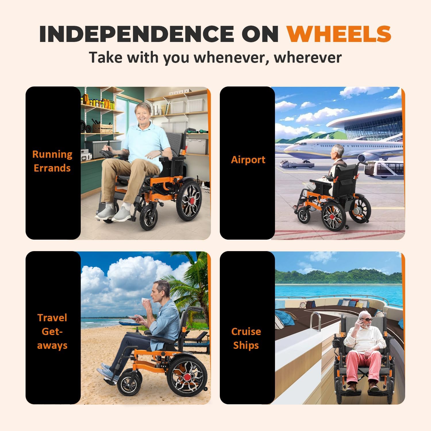 Foldable Electric Wheelchair for Adults, 21in Wide, 500W All Terrain C9993