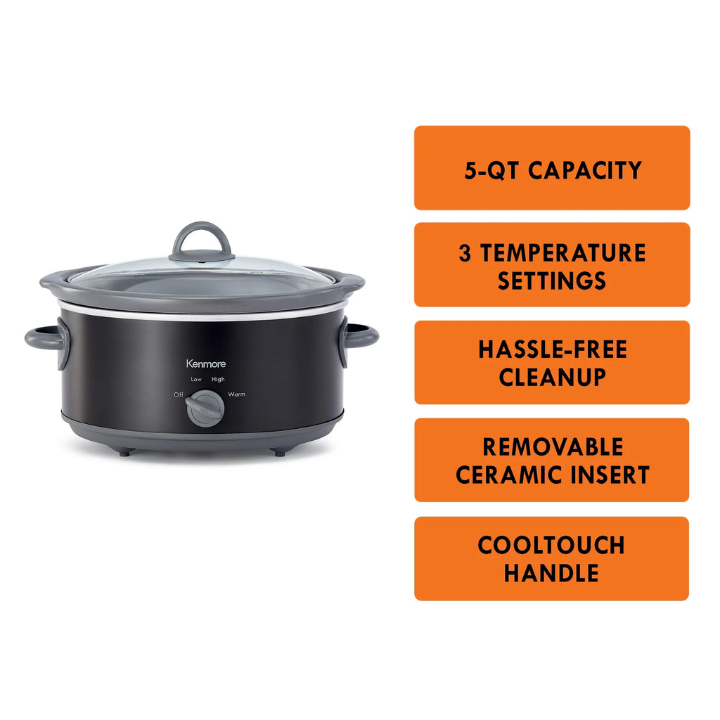 Slow Cooker, 5 qt, Dial Control, Black T8483