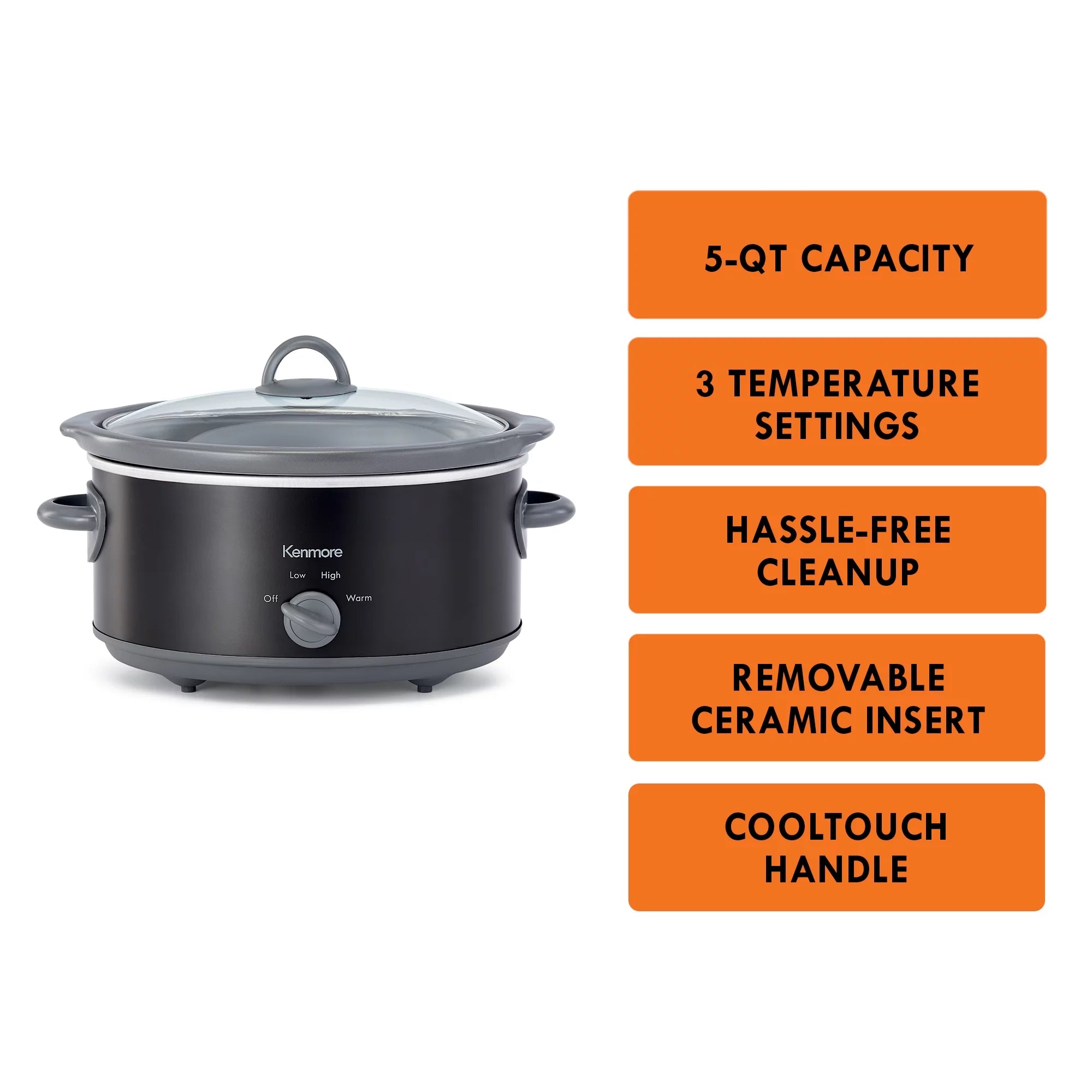 Slow Cooker, 5 qt, Dial Control, Black T8483