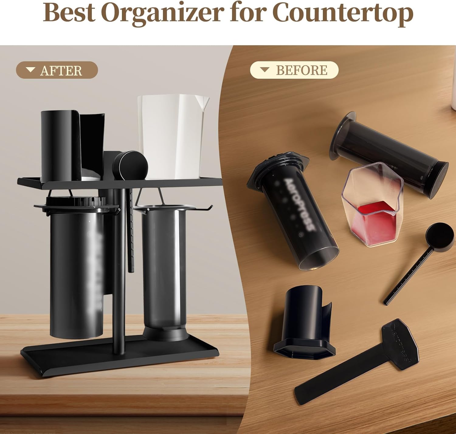 Metal Coffee Caddy Stand for AeroPress XL and Accessories, Black G844