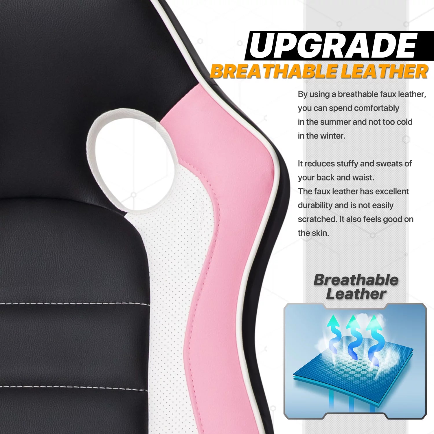 PU Leather Gaming Chair with Flip-Up Arms, Black/Pink D543