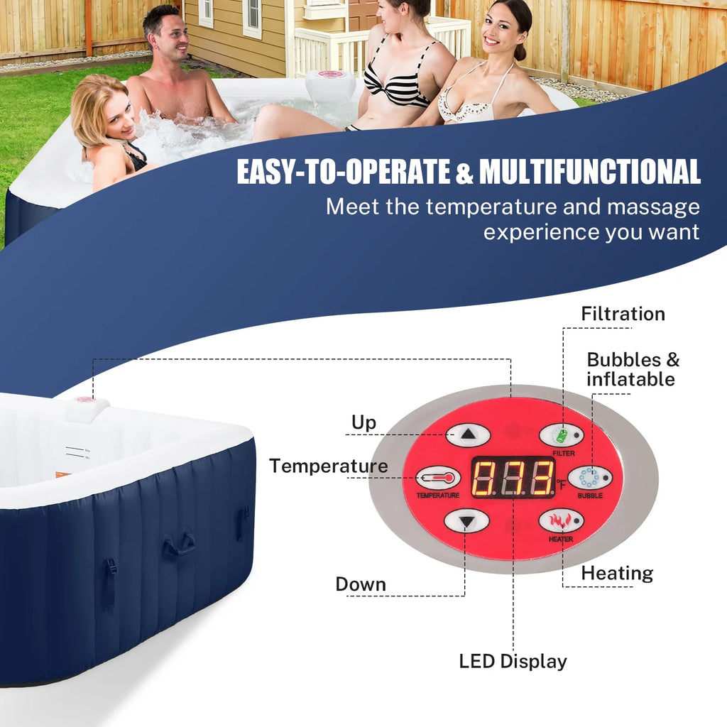 Inflatable Hot Tub for 6 Person, Portable Spa with 130 Jets, Lockable Cover and Storage Bag T3539