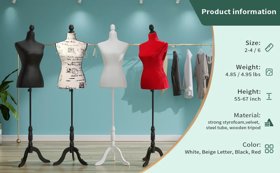 Dress Form Mannequin Torso with Wooden Tripod Base Stand X19594