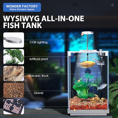 1.5 Gallon All-in-One Aquarium Starter Kit with Float Glass Tank, Filter, Light, Rocks, Gravel, Plants I1851