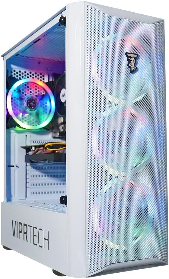 ViprTech Bandit Gaming PC - Intel Core i7 (3.90GHz), AMD RX 580 8GB, 16GB RAM, 1TB NVMe SSD, 700W PSU, Windows 10 Pro, WiFi, Bluetooth, RGB, Desktop Computer Tower White