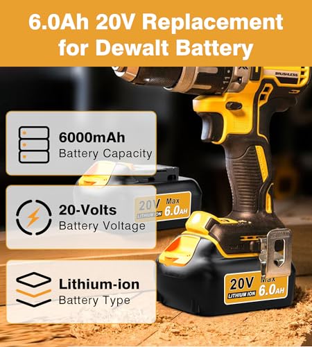 2Pack 6.0Ah 20V Replacement Battery for Cordless Power Tools E263677
